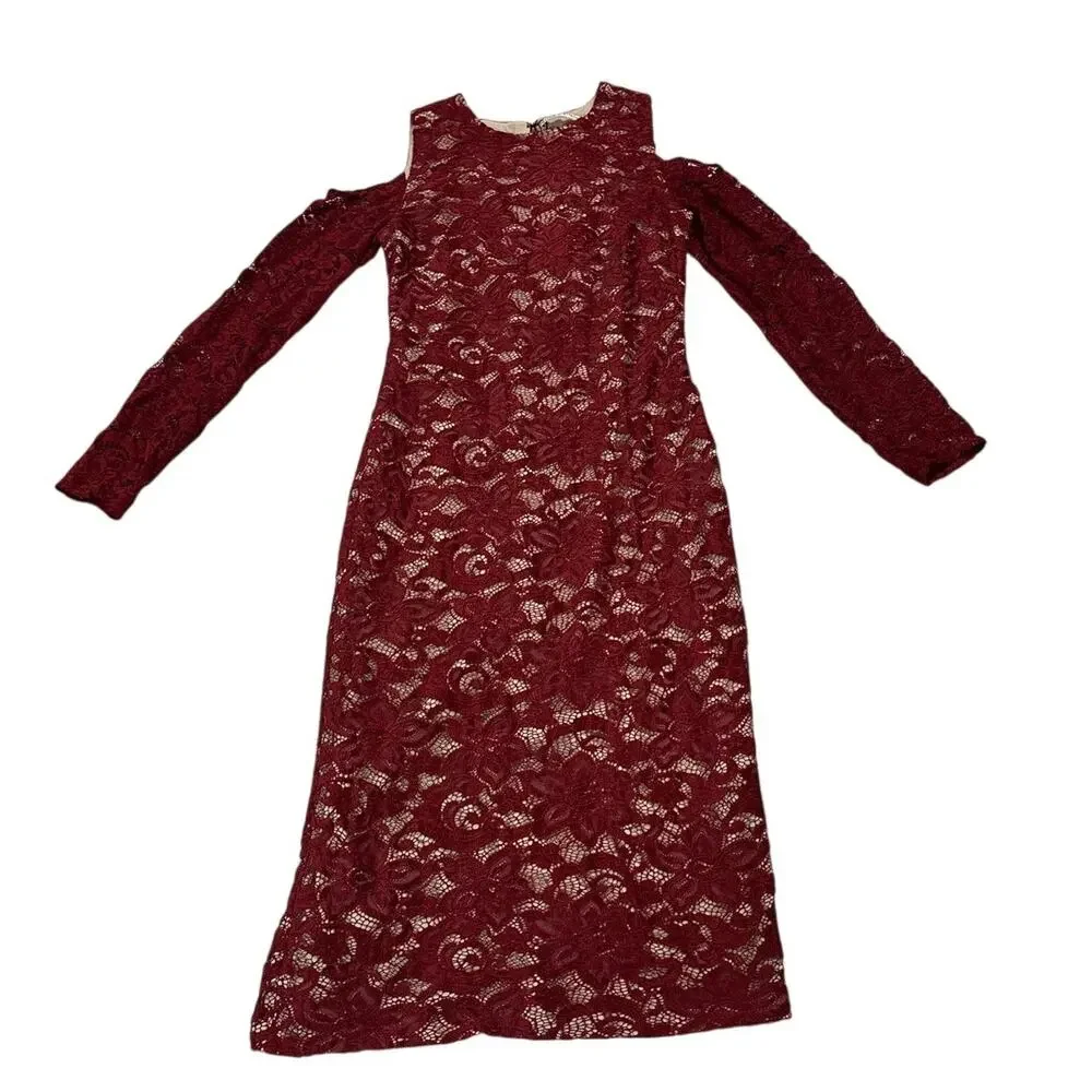 NWT Alice + Olivia Womens 12 Laila Cold Shoulder Floral Lace Sheath Dress Party - Picture 3 of 12